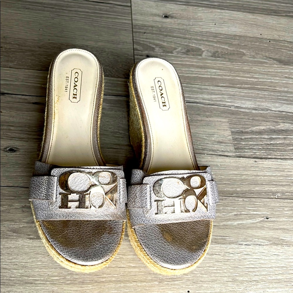 Coach Women's Silver Slide platform sandals